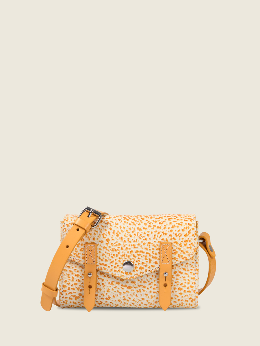Small orange leather crossbody bag LeMini Indispensable - Orangeade front view