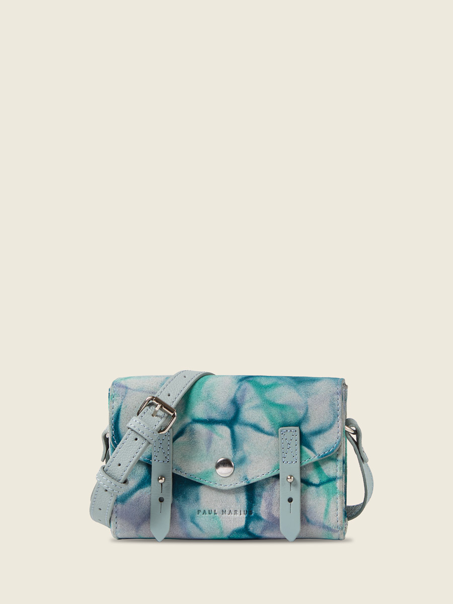 Small blue leather crossbody bag LeMini Indispensable - Tie & Dye Blue front view