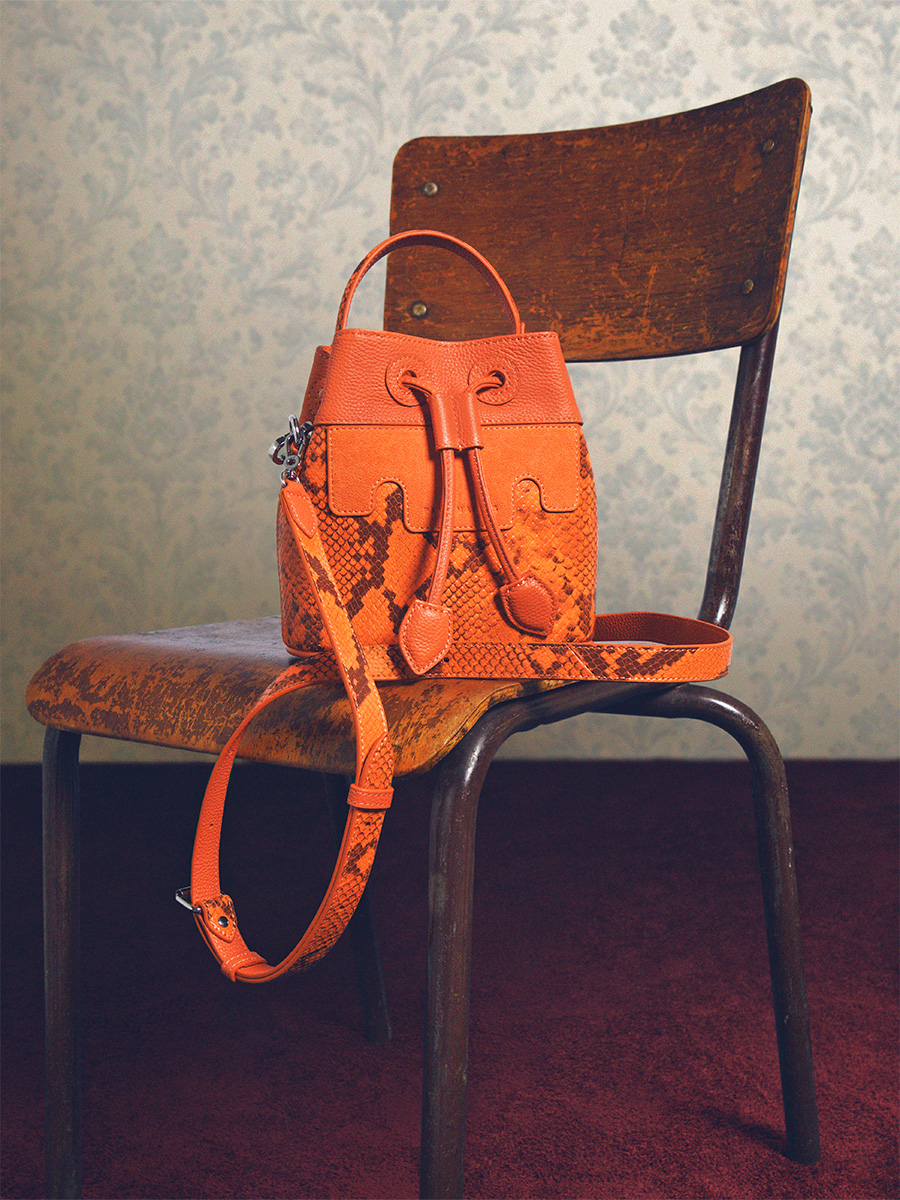 Small bucket amber python handbag Capucine XS Python - Amber back view