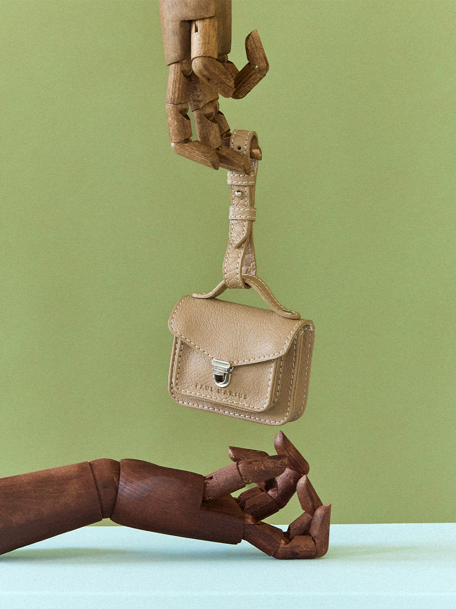 Taupe Mademoiselle George Nano Bag Charm Wallet side view