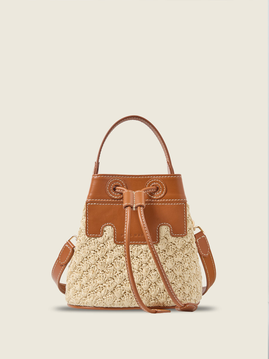 Small bucket raffia handbag Capucine XS Raphia - Natural / Cognac front view