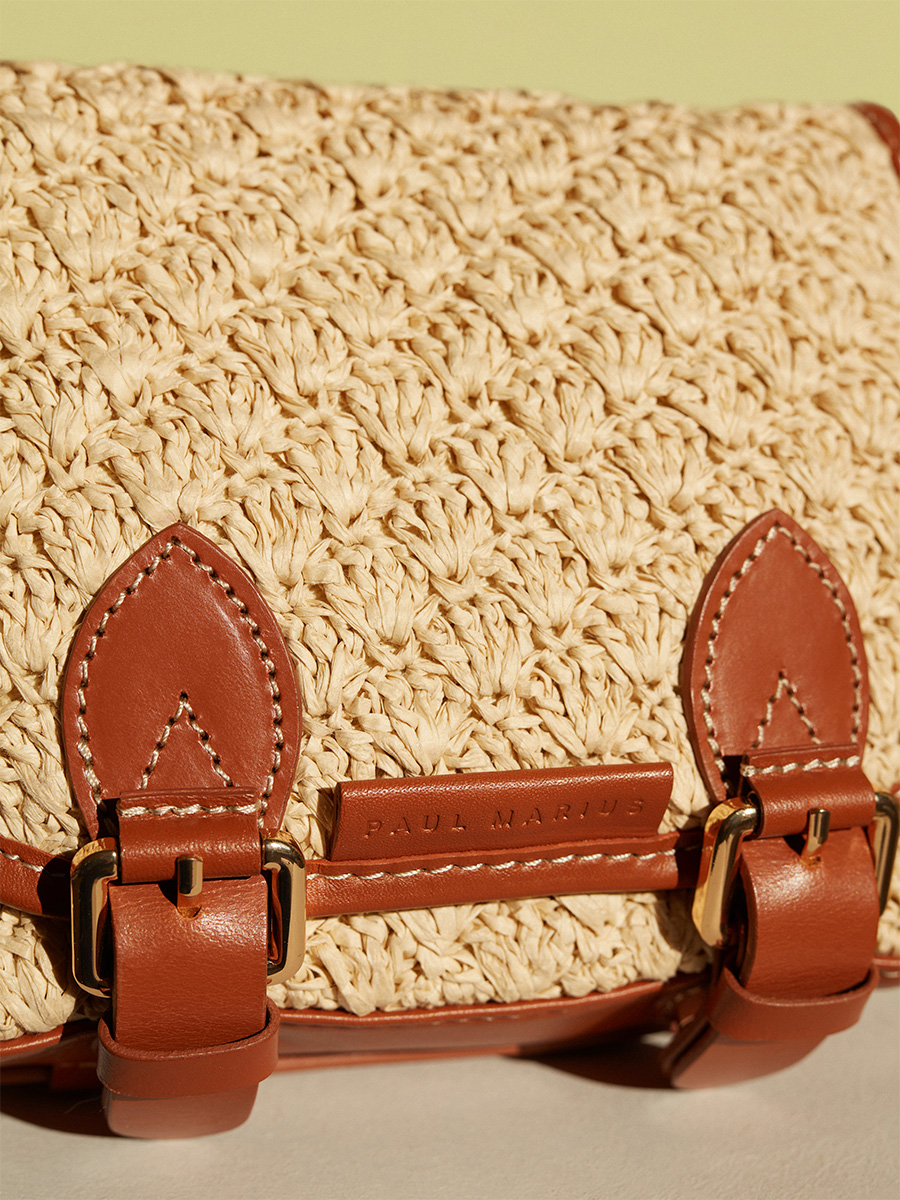 Raffia and leather mini crossbody bag Loulou S Raphia - Natural / Cognac focus material photo