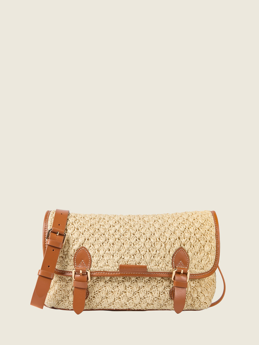 Raffia and leather crossbody bag Loulou Raphia - Natural / Cognac front view