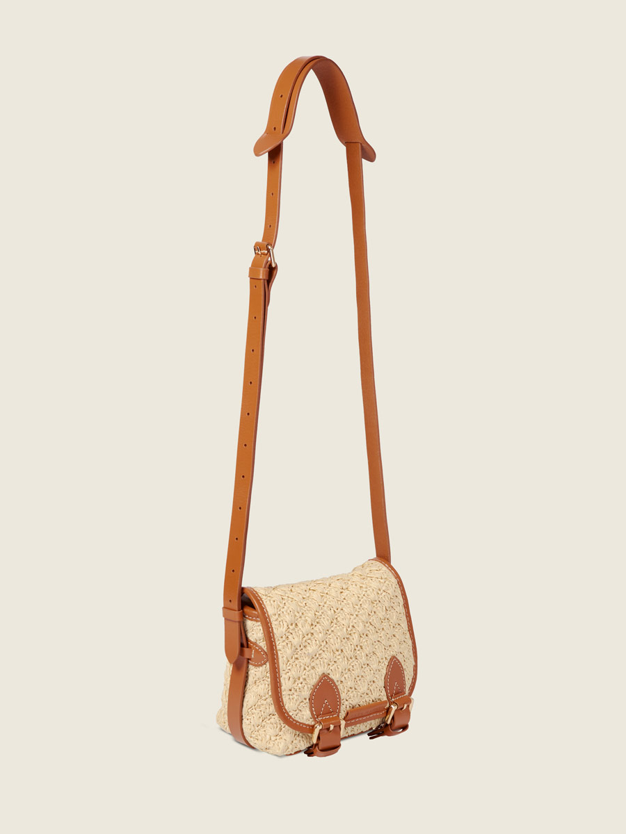 Raffia and leather mini crossbody bag Loulou S Raphia - Natural / Cognac back view