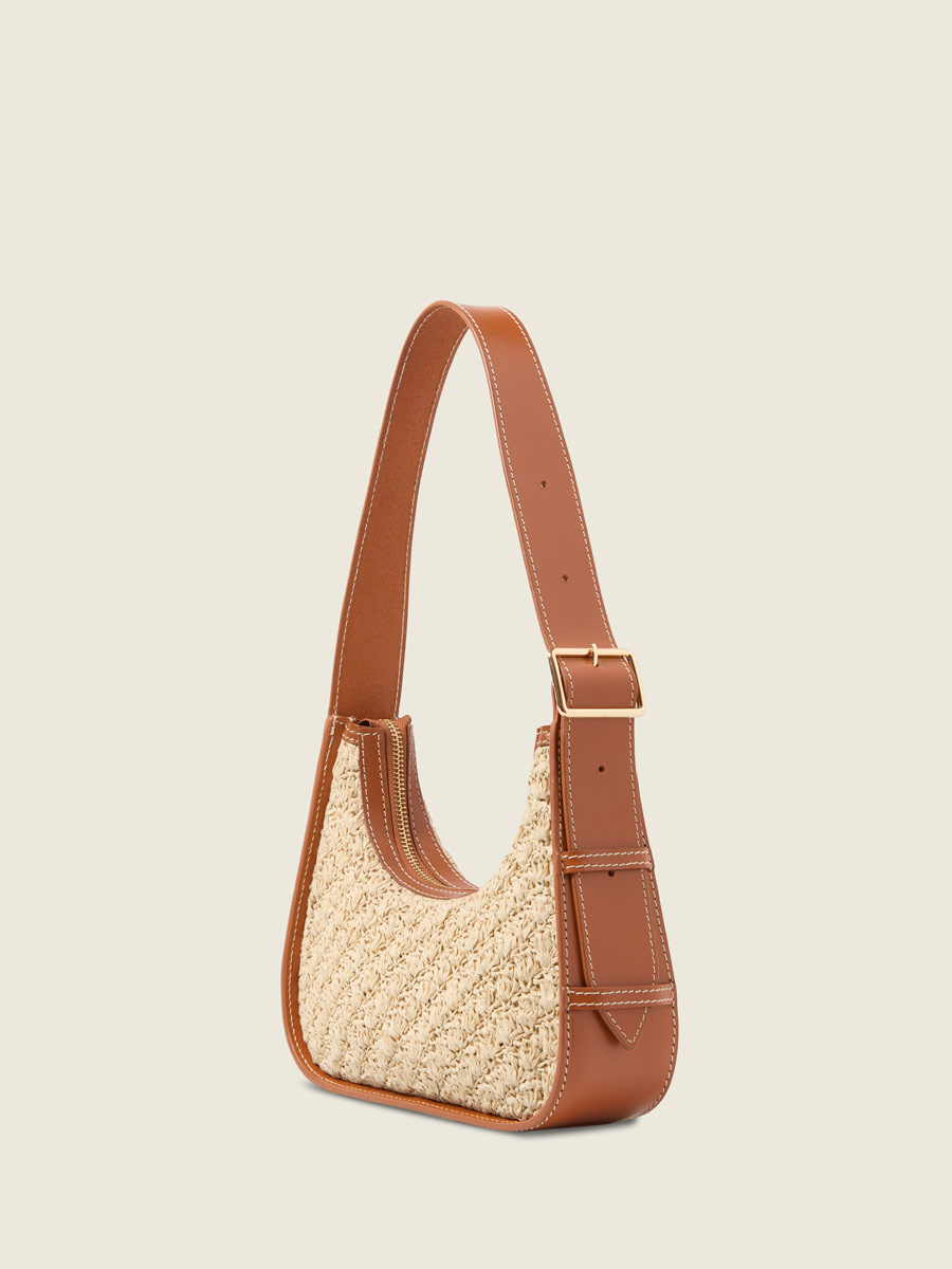 Baguette bag in raffia and leather Victoire XS Raphia - Natural / Cognac inside view