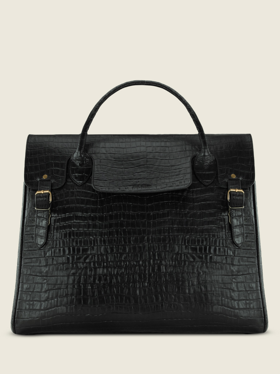 black-leather-travel-bag-rouen-delhi-heritage-jet-black-paul-marius-front-view-picture-m105-cr-b