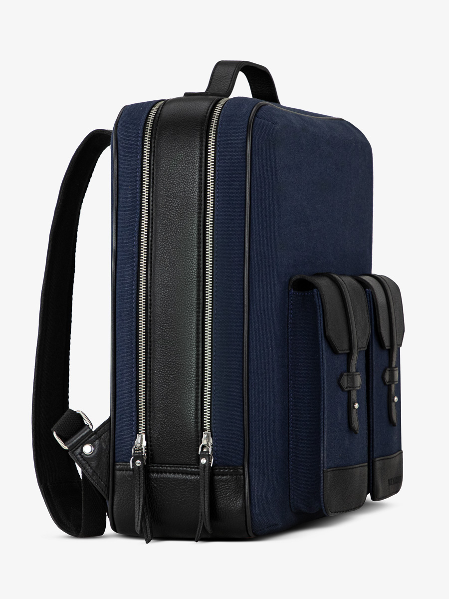 leather-backpack-unisex-black-blue-back-view-picture-urbain-black-navy-blue-canvas-paul-marius-b08-obl-bluc