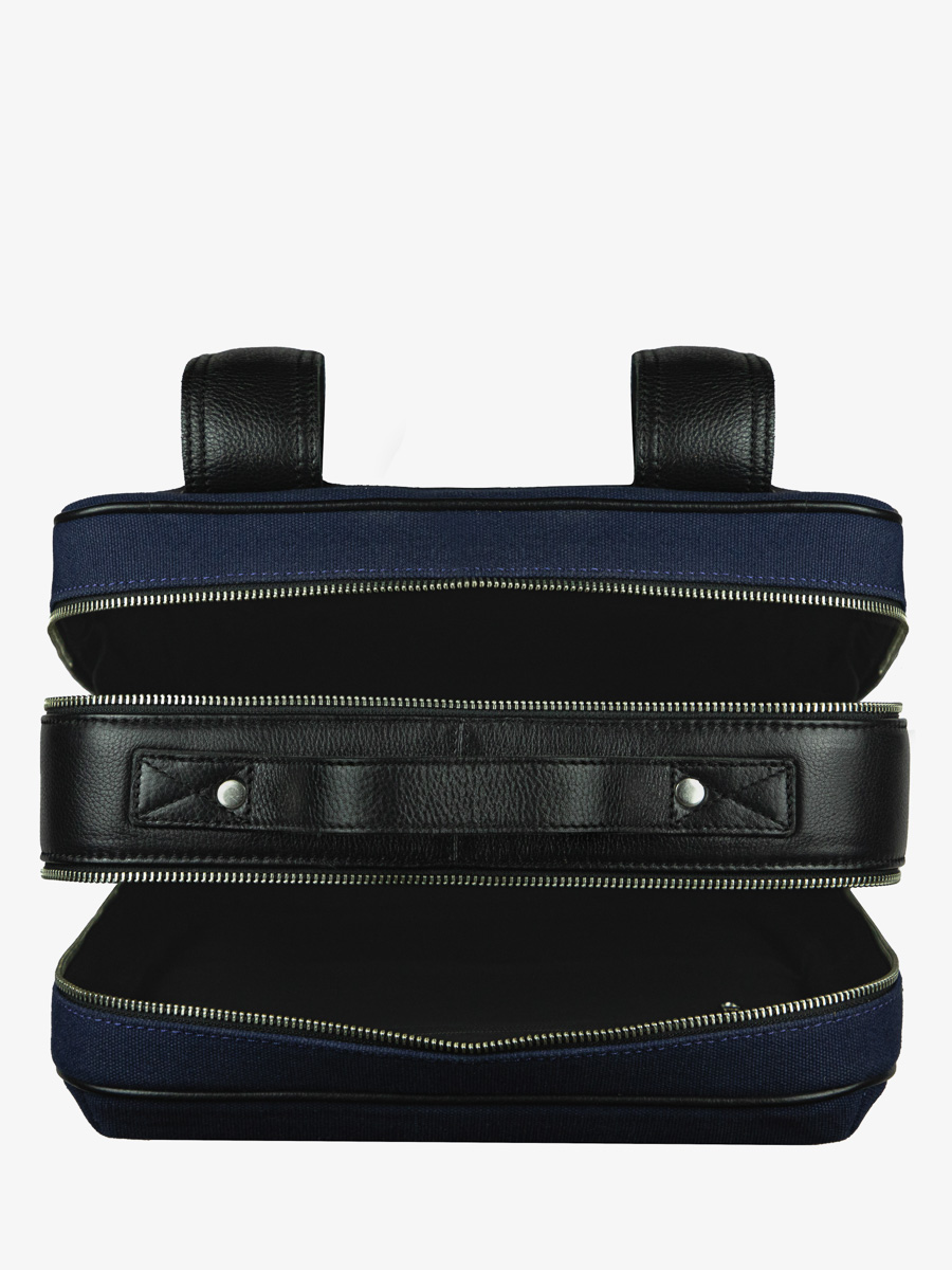 leather-backpack-unisex-black-blue-ambient-view-picture-urbain-black-navy-blue-canvas-paul-marius-b08-obl-bluc