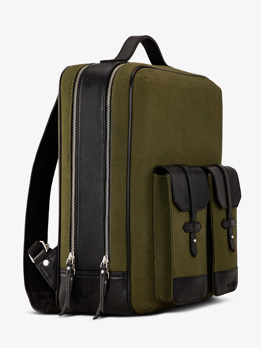 leather-backpack-unisex-black-khaki-side-view-picture-urbain-black-khaki-canvas-paul-marius-b08-obl-gc