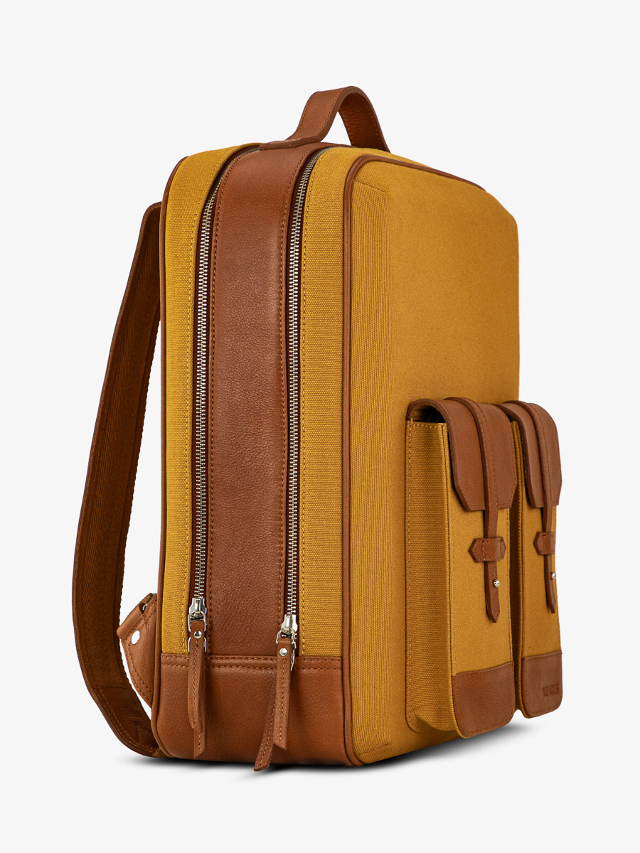 leather-backpack-unisex-brown-yellow-back-view-picture-urbain-light-brown-saffron-canvas-paul-marius-b08-ol-yc