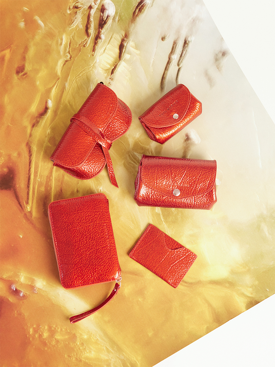 Red leather wallet LePorte-cartes Gabin - Star Flame inside view