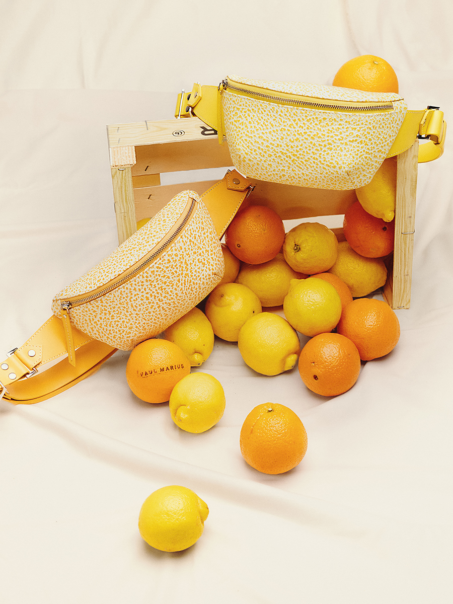 Yellow leather fanny pack LaBanane S - Citronnade ambient view