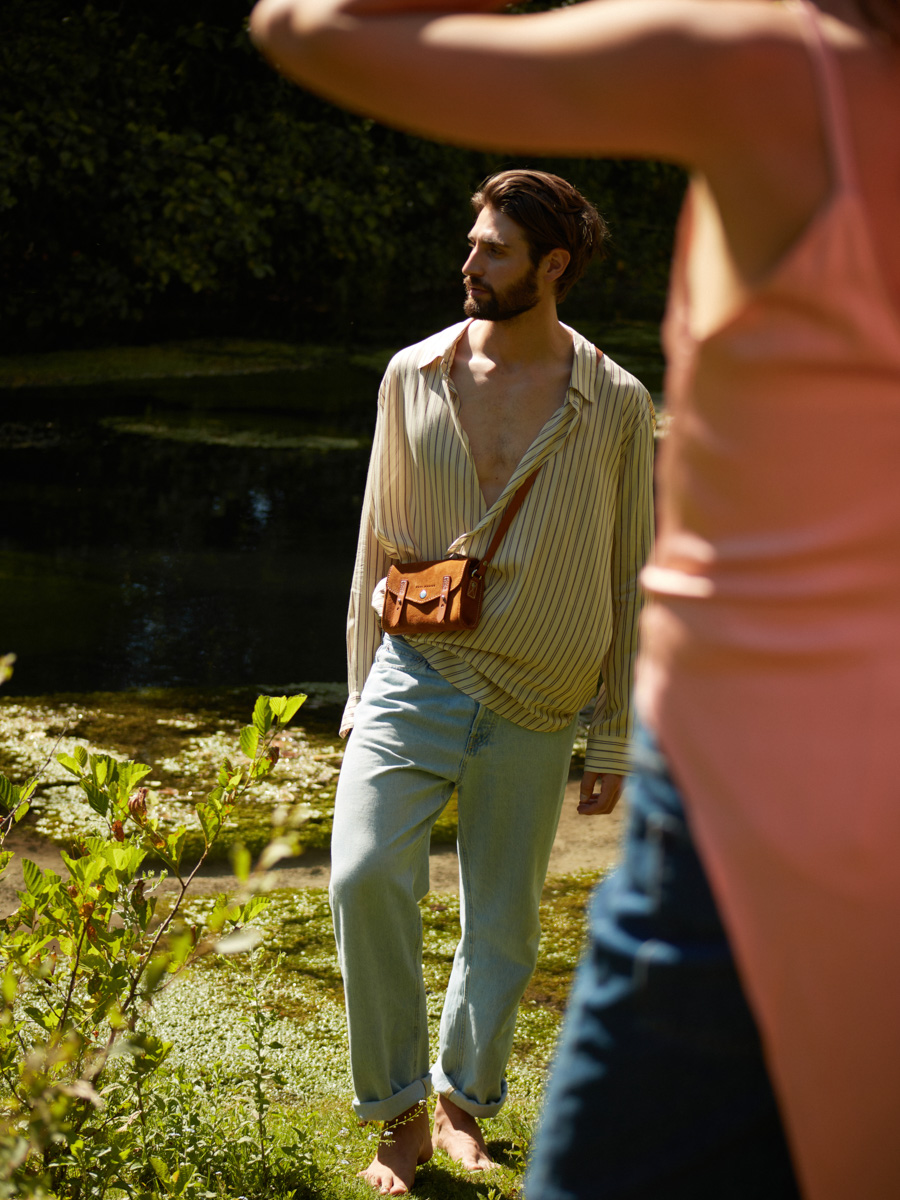 Small brown suede crossbody bag LeMini Indispensable - Brick focus material photo