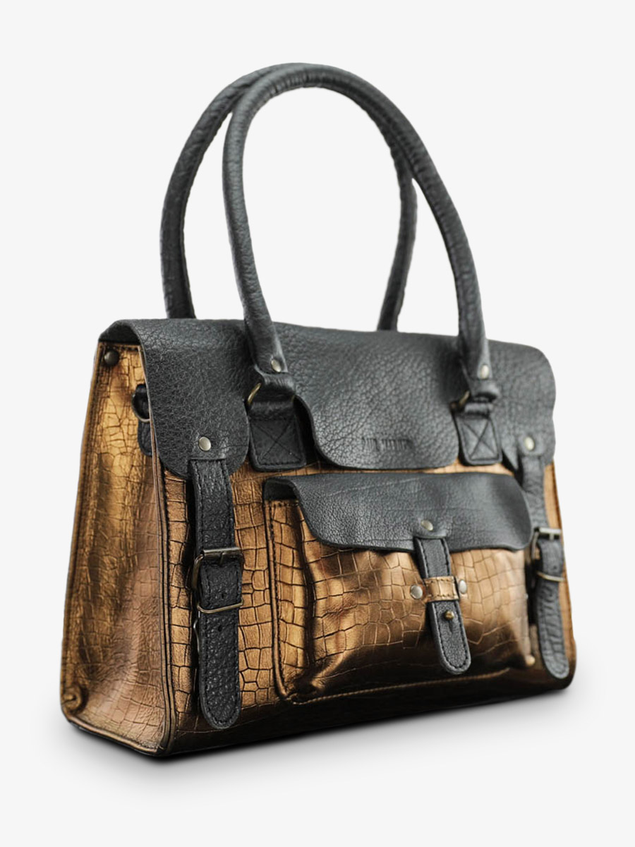 leather-shoulder-bag-for-woman-multicoloured-black-side-view-picture-lerive-gauche--m-alligator-black-copper-paul-marius-3760125339108