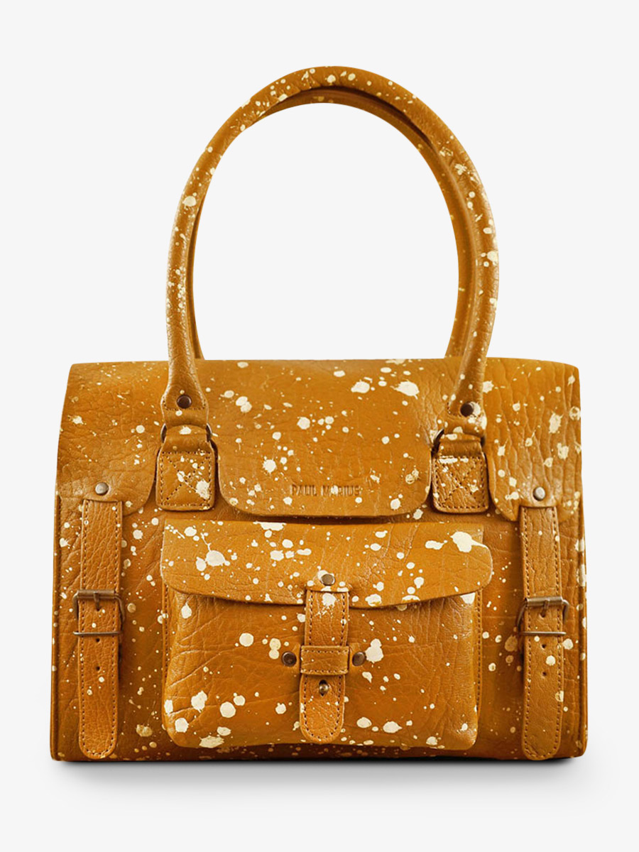 leather-shoulder-bag-for-woman-yellow-front-view-picture-lerive-gauche-artiste--m-saffron-paul-marius-3760125335247