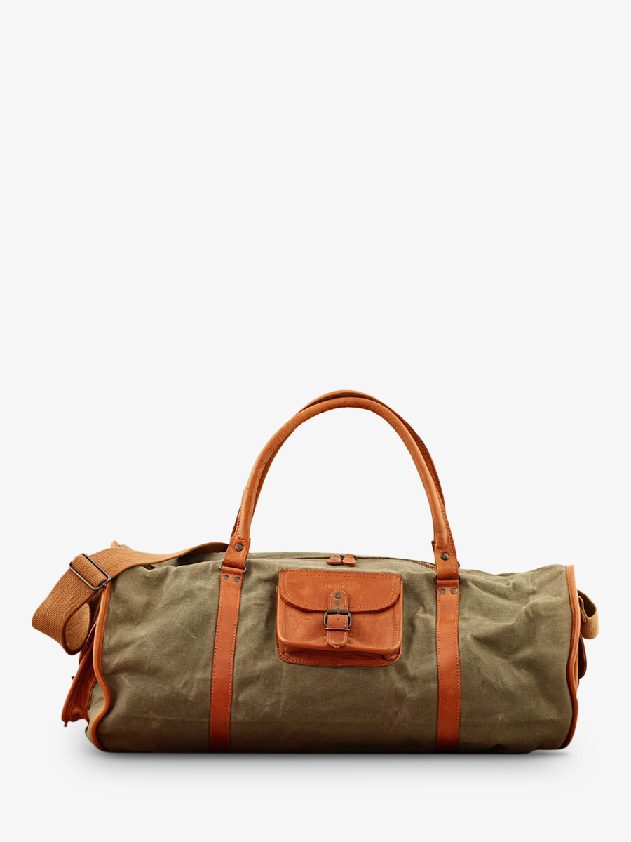 leather-travel-bag-green-front-view-picture-levoyageur-toile--xl-khaki-green-paul-marius-3760125331713