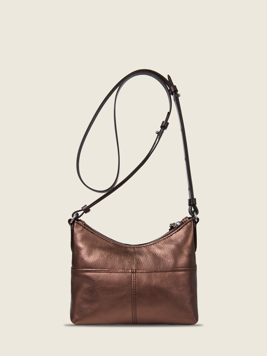 Back view photo, small copper leather shoulder bag, PAUL MARIUS LeLoustic Copper