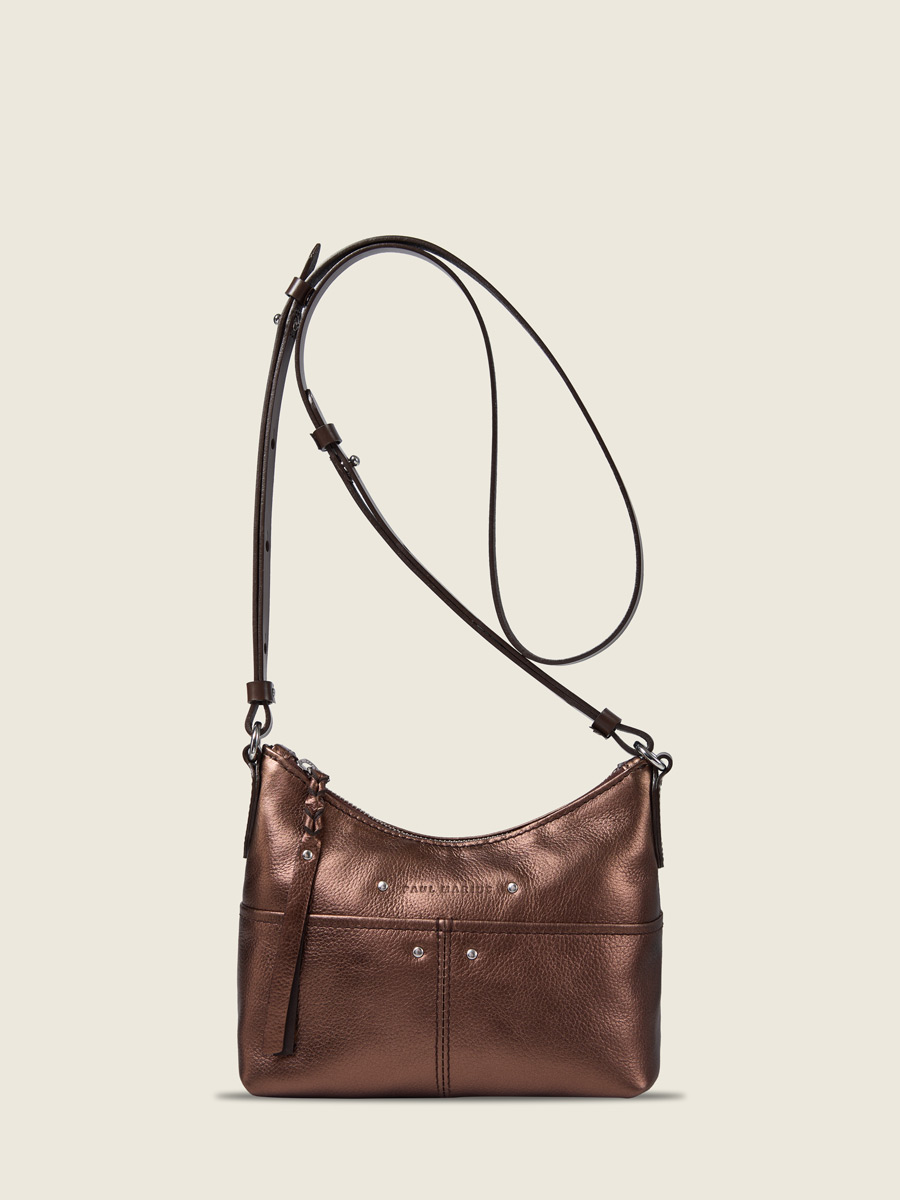 Front view photo, small copper leather shoulder bag, PAUL MARIUS LeLoustic Copper