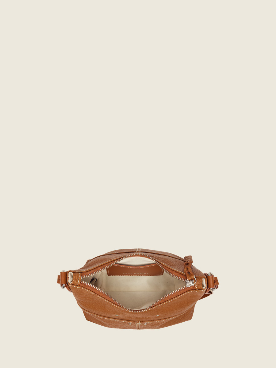 Inside view photo, small natural leather shoulder bag, PAUL MARIUS LeLoustic Natural